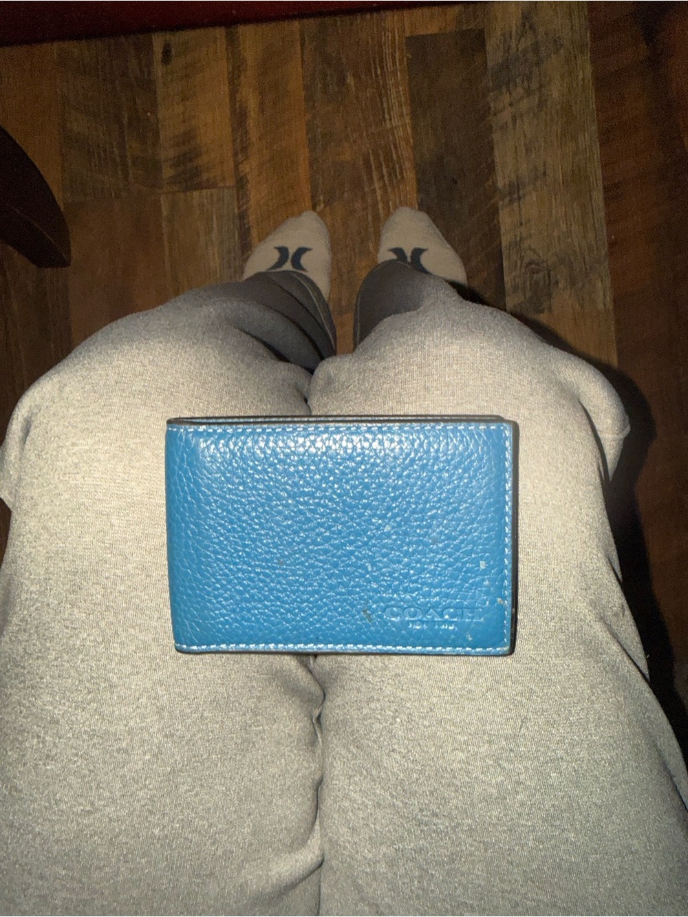 Coach Pebbled Leather Card Case in Bright Blue
